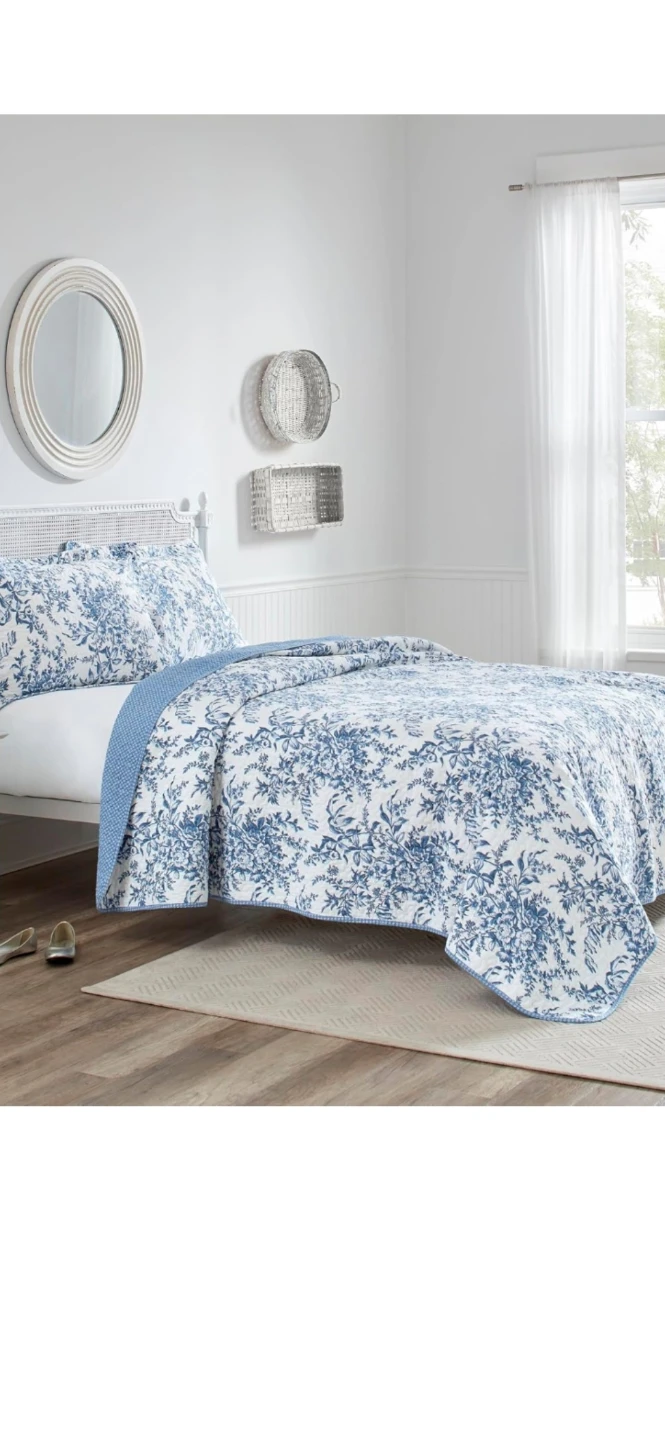Laura Ashley Blue King Floral Quilt and shams