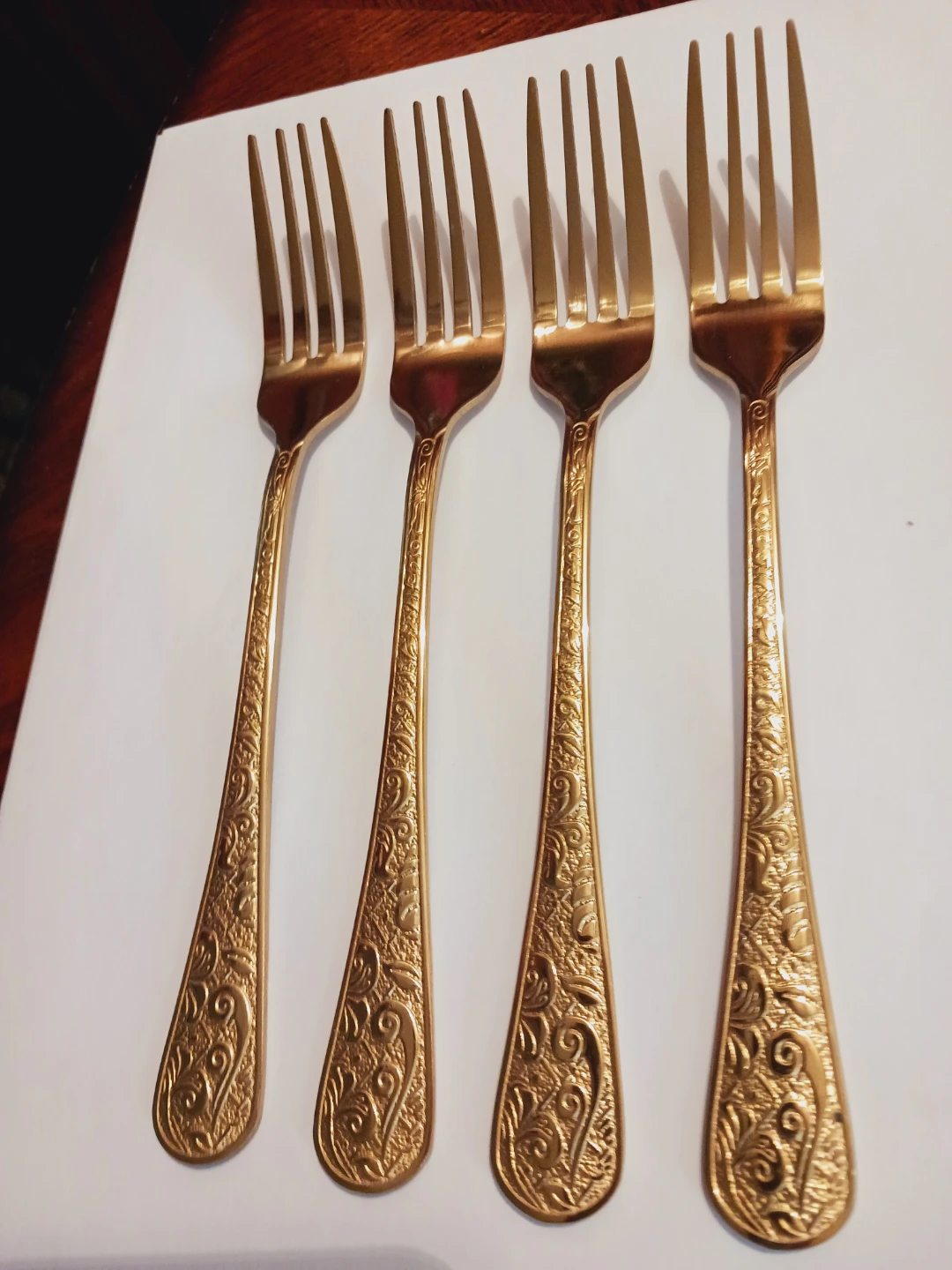 Set of 4 × Beautiful Gold Plated Ornate Forks - photo 2