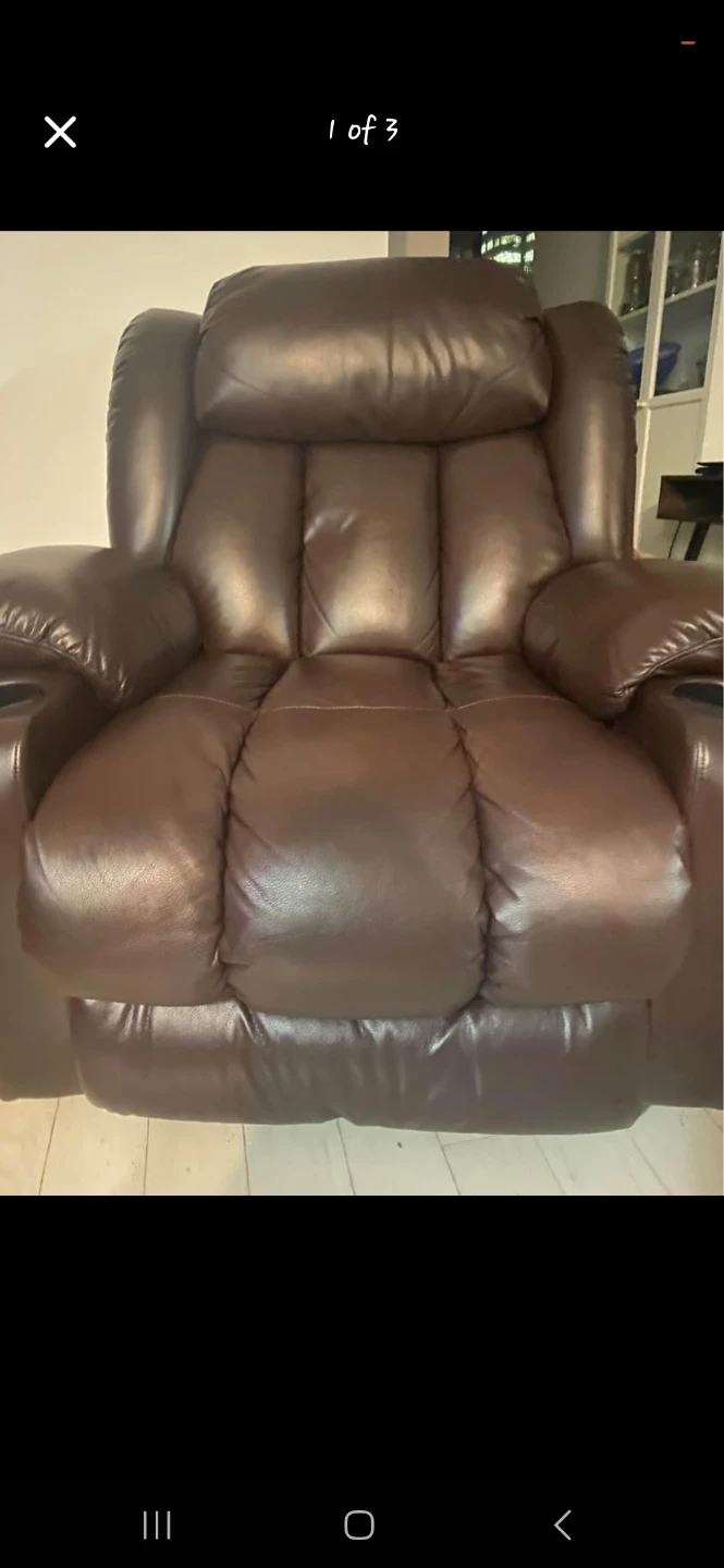 Moving Sale- Dark Brown Leather Recliner with massage - photo 5