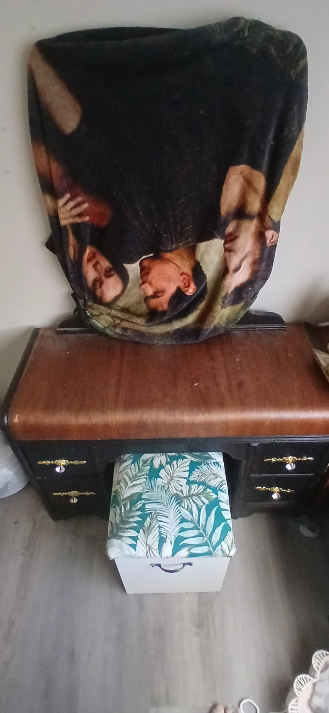 Vintage Vanity Table with Mirror and Stool
