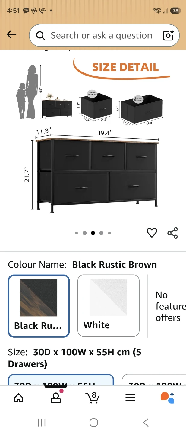 5-Drawer Storage Dresser - Black and Rustic Brown - photo 5
