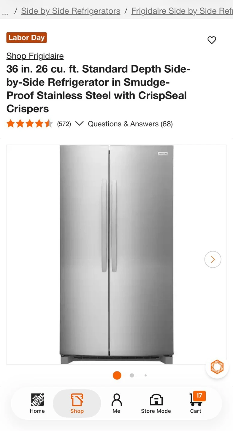 Frigidaire 36 in Side x Side fridge and induction range set
