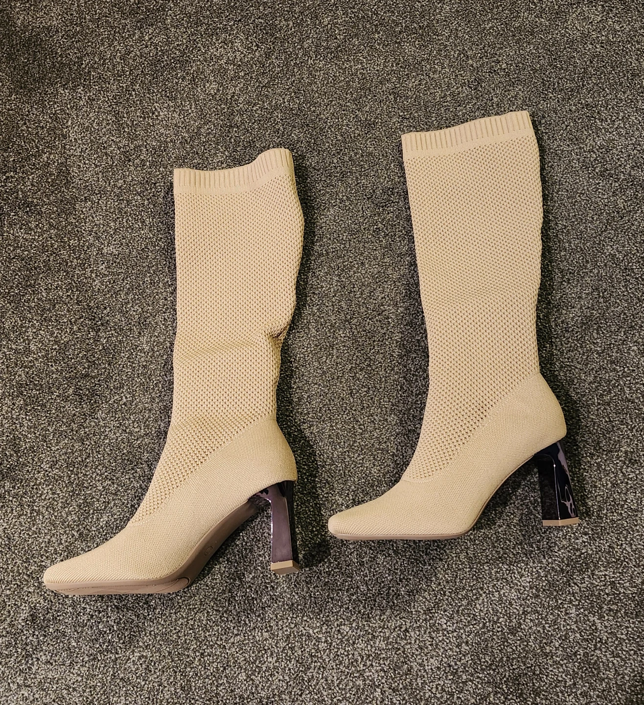 Beige Knitted Knee-High Heeled Boots - photo 3
