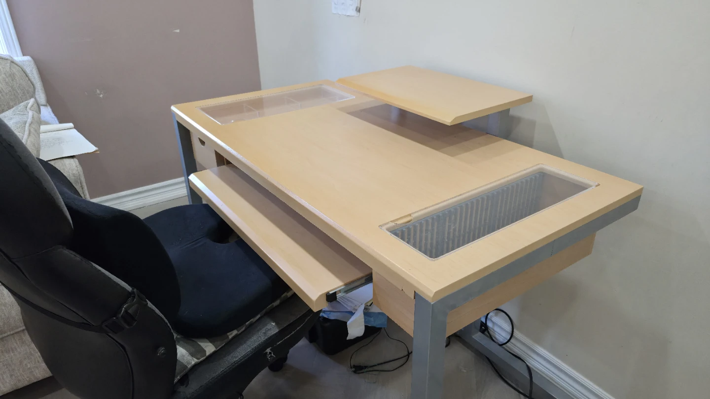 Light Wood Desk with Keyboard Tray and Office Chair