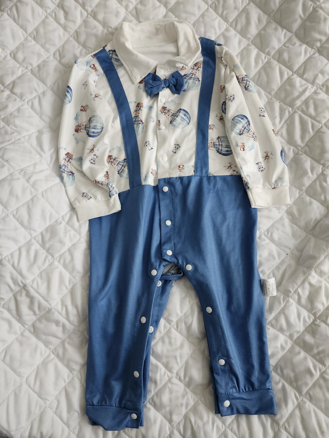 Baby Boys Long Sleeve Romper with Bowtie