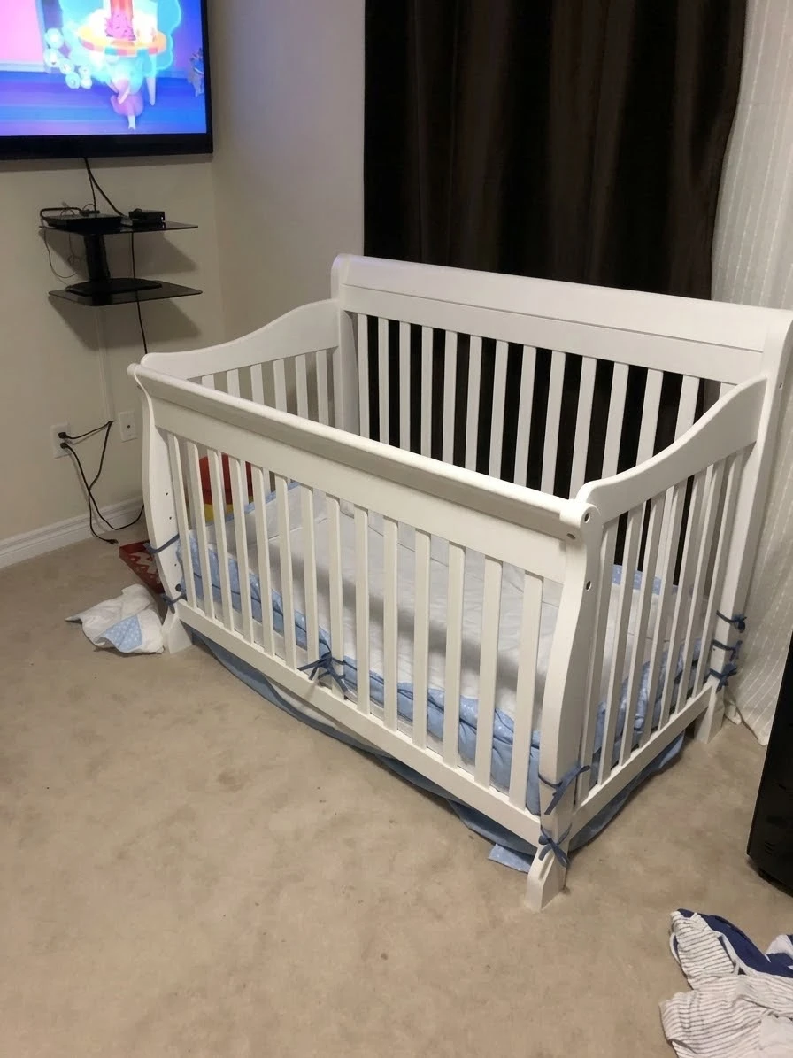 White Wooden Convertible Crib
