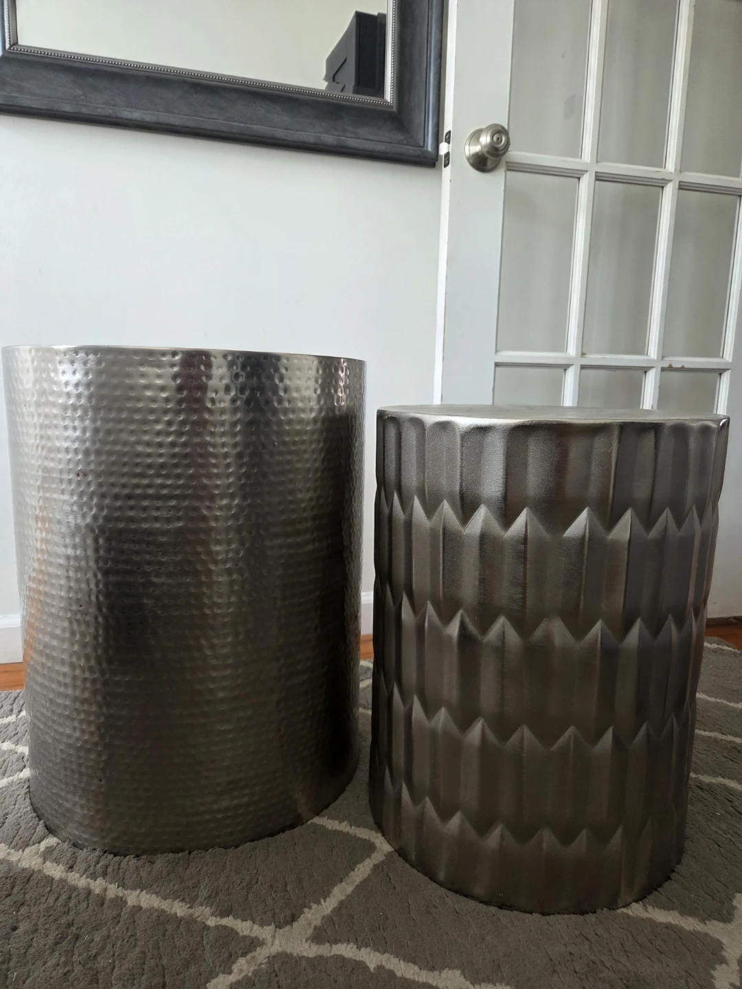 Two Metal Cylinder Side Tables
