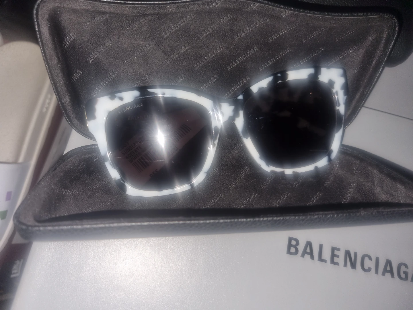 Balenciaga White and Black Pattern Sunglasses