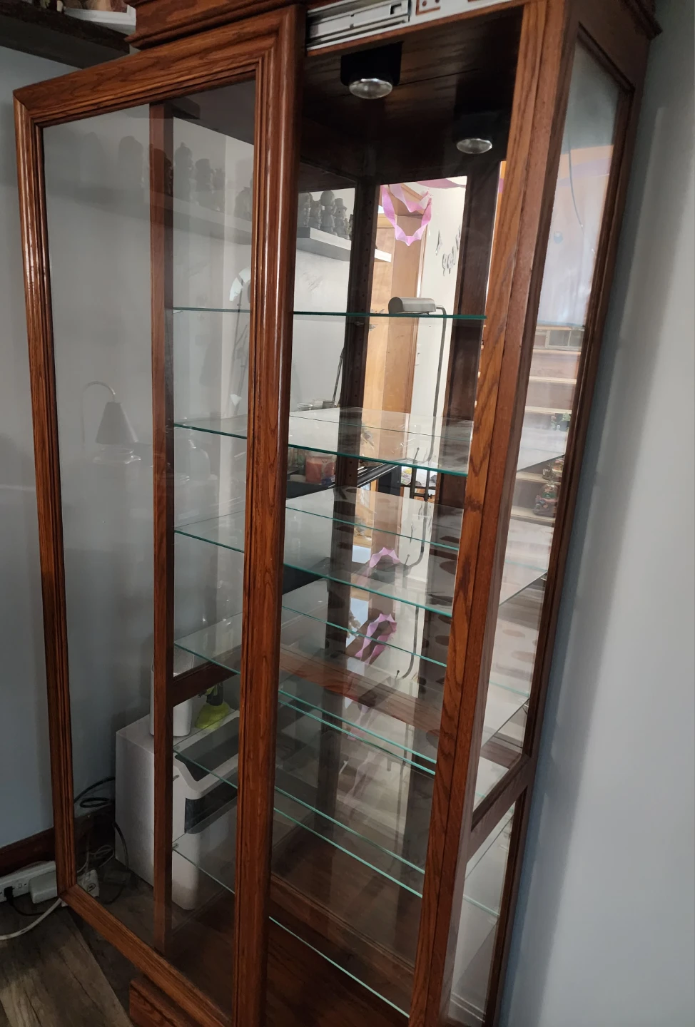 Oak Display Cabinet with Glass Shelves and Lighting - photo 2