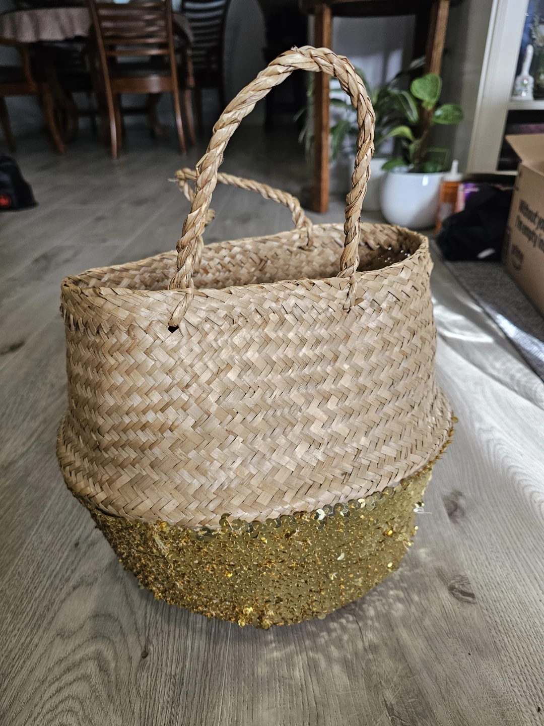 🏈Woven Basket with Gold Sequins