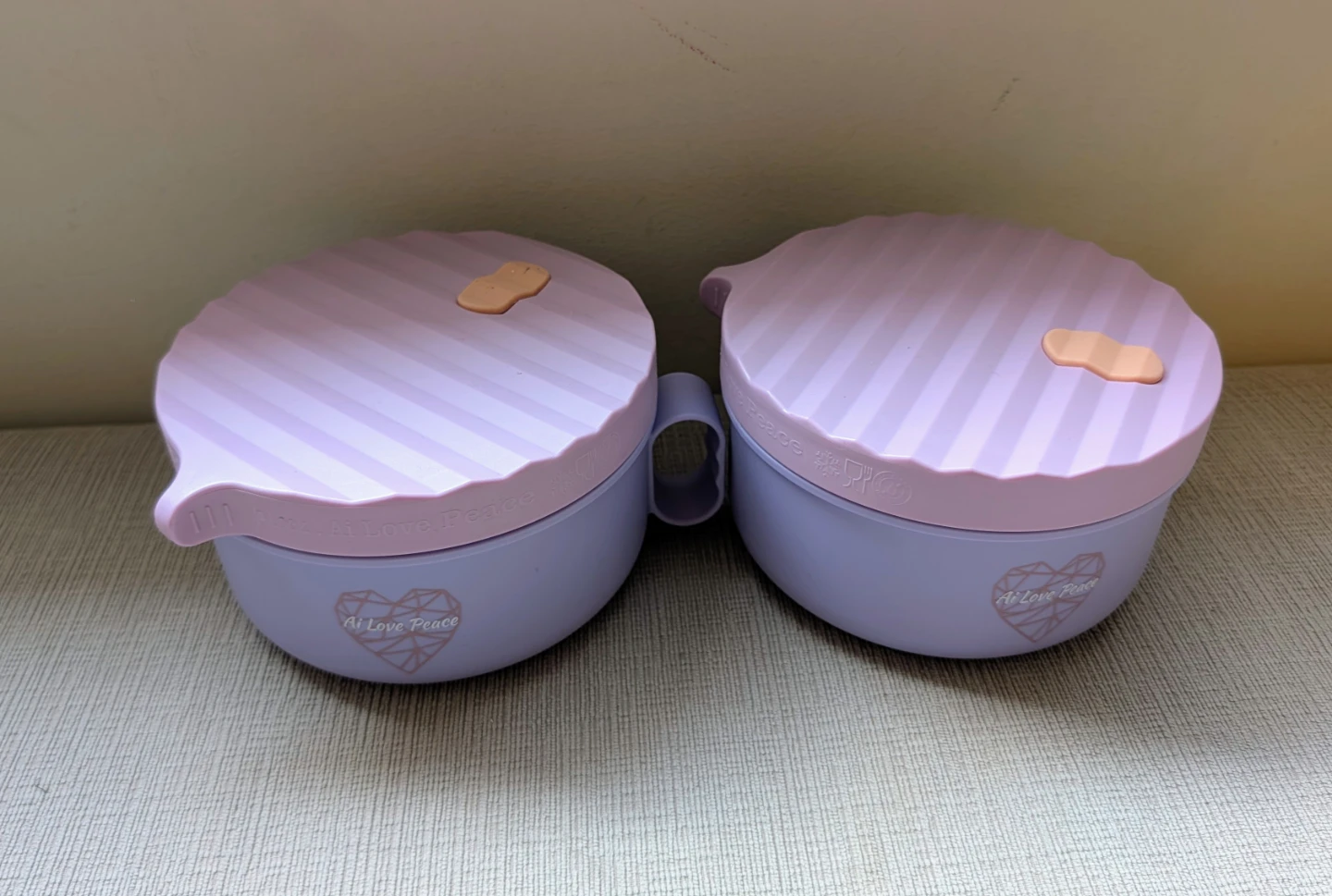Brand New Set of Two Ai Love Peace Purple Noodle Bowls