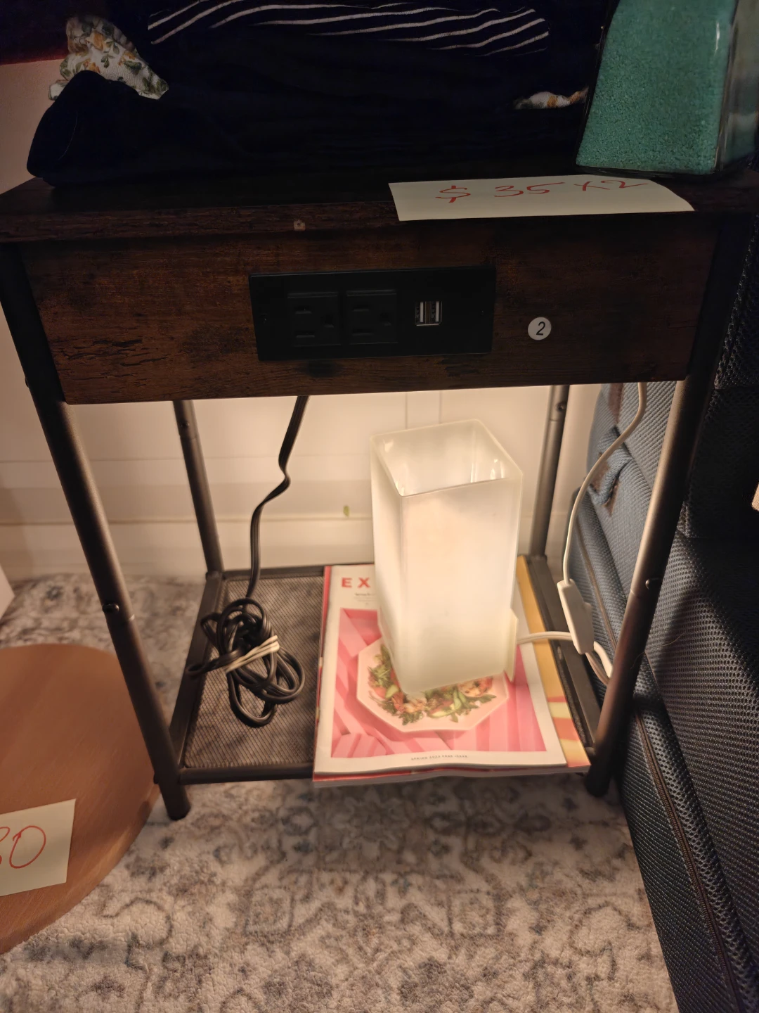 2 Industrial Nightstand with Charging Station