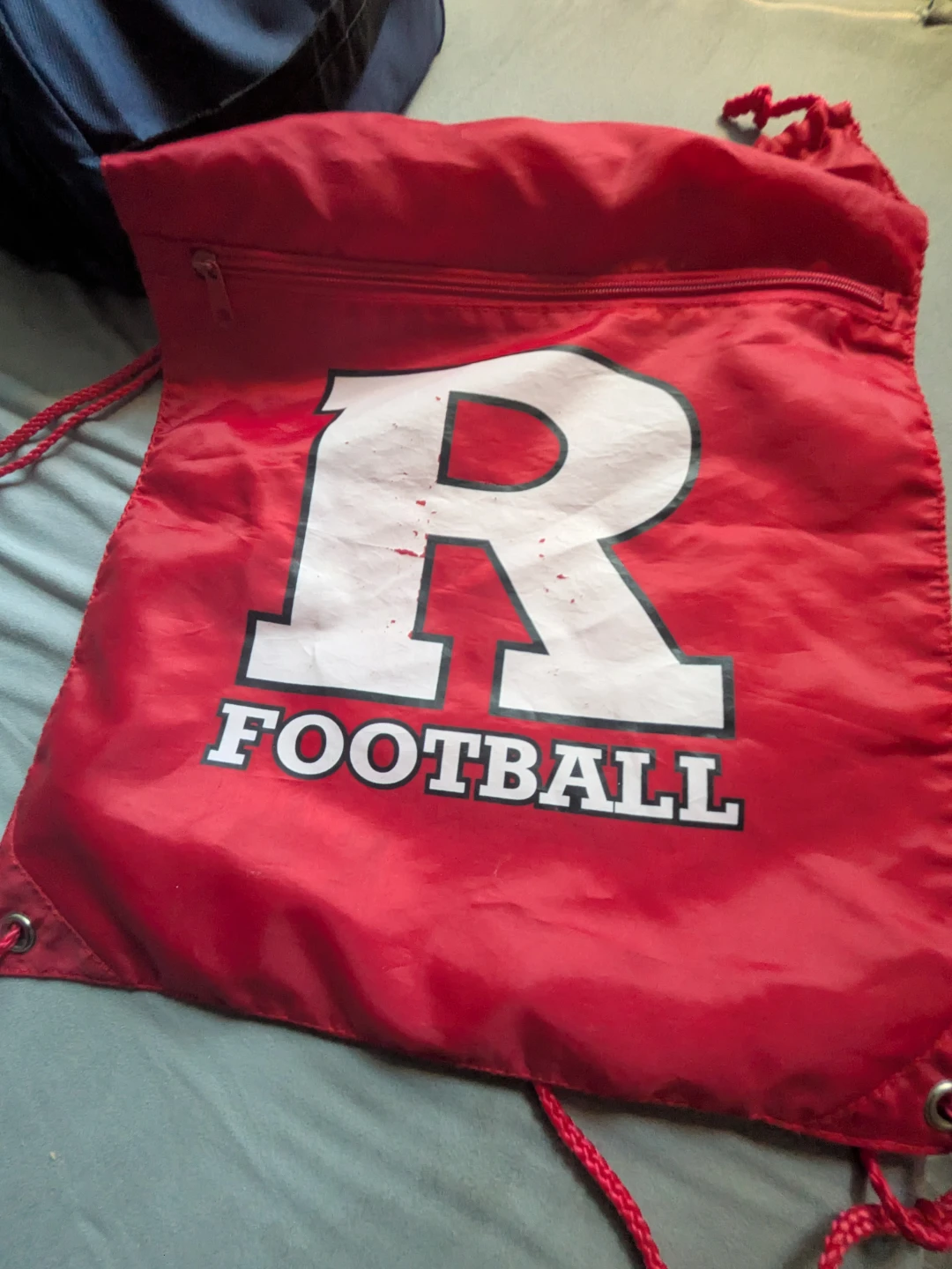 Red Rutgers Football Drawstring Bag with Zipper Pocket