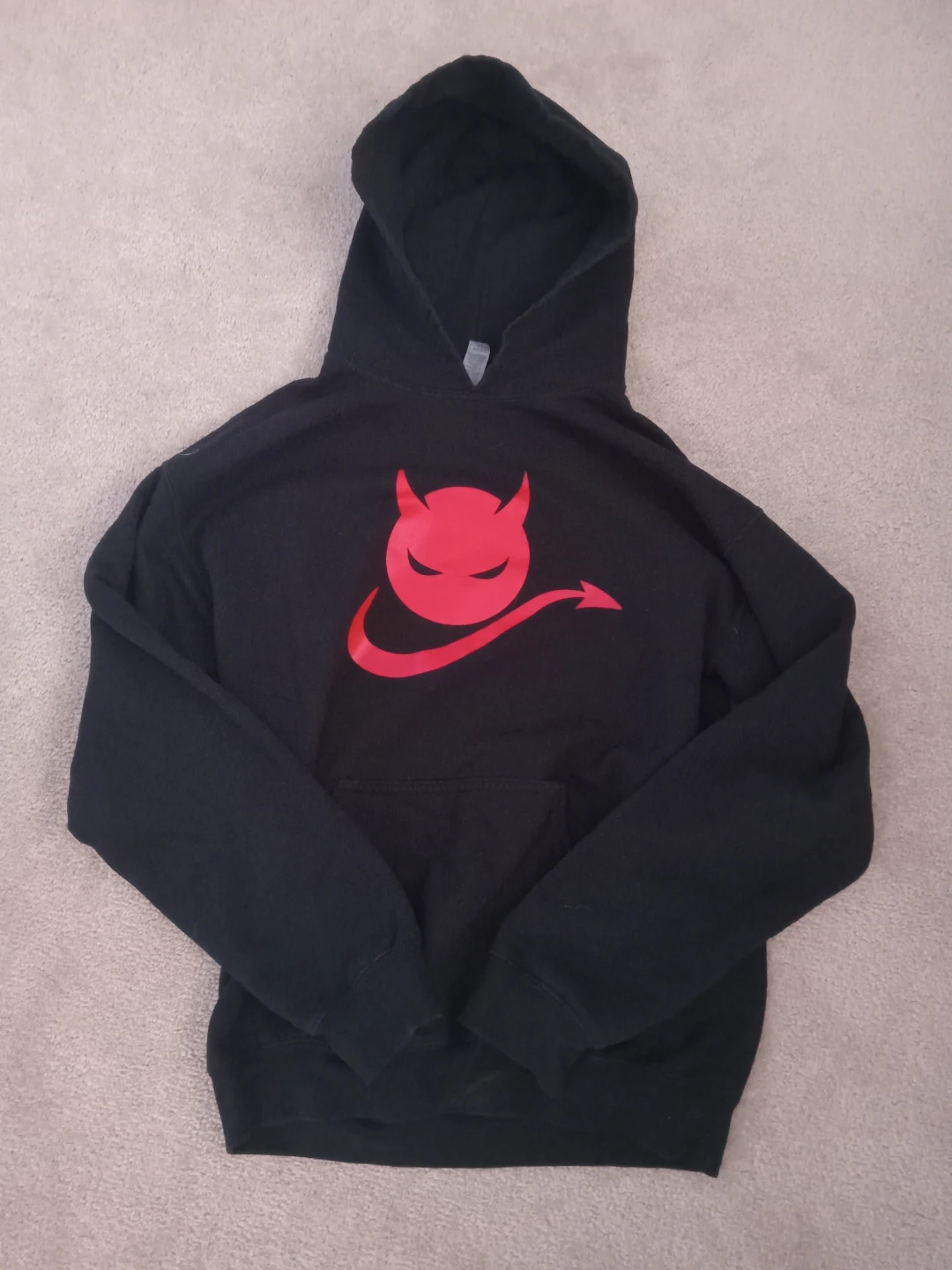 Black Hoodie with Red Devil Graphic- Size Medium