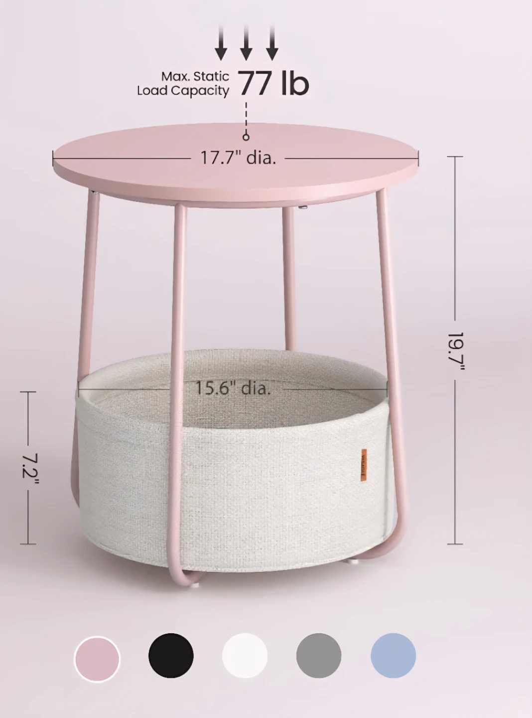 Pink Round Side Table with Storage Basket - photo 2