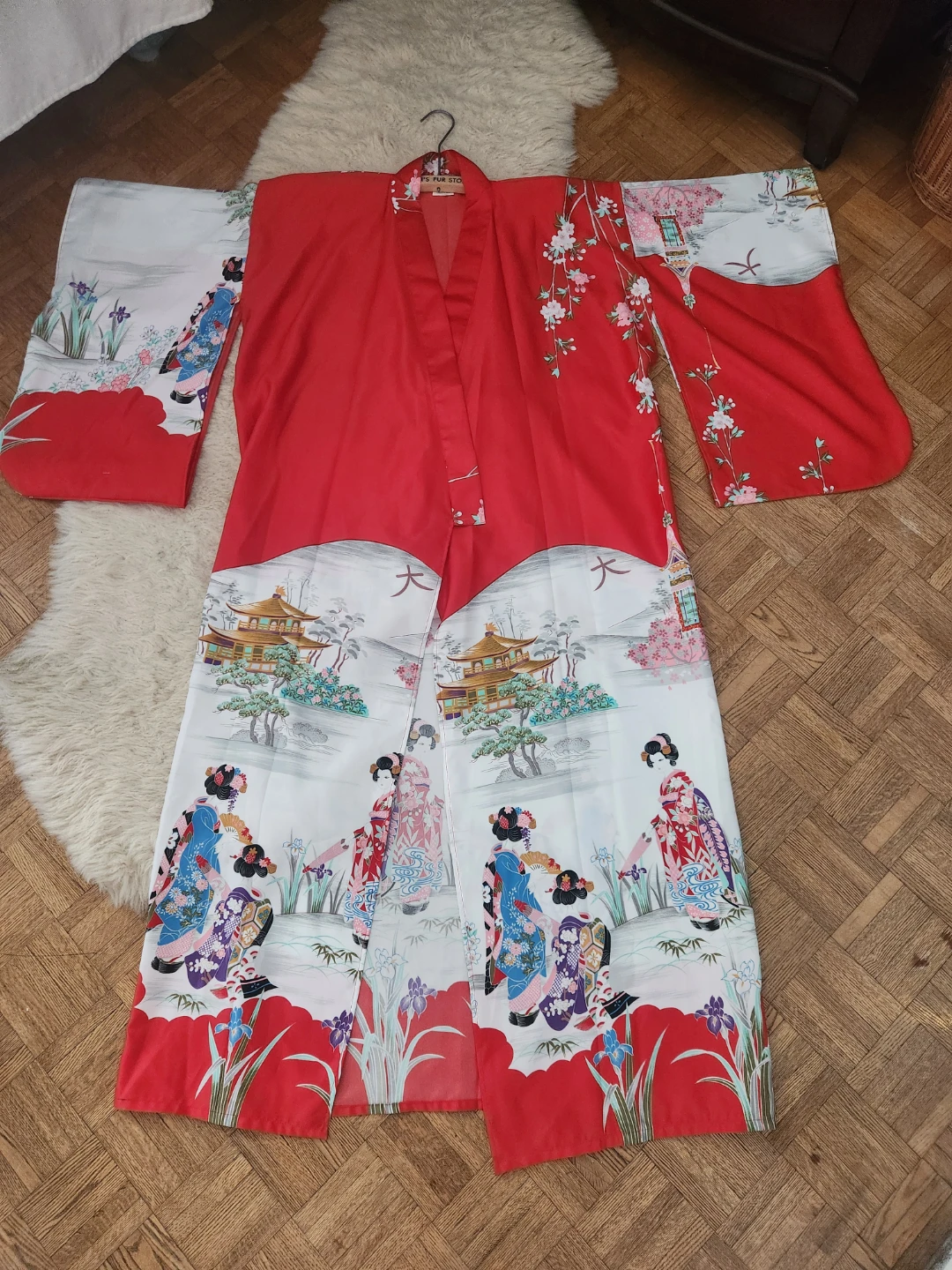 Authentic Red Floral Japanese Kimono Robe