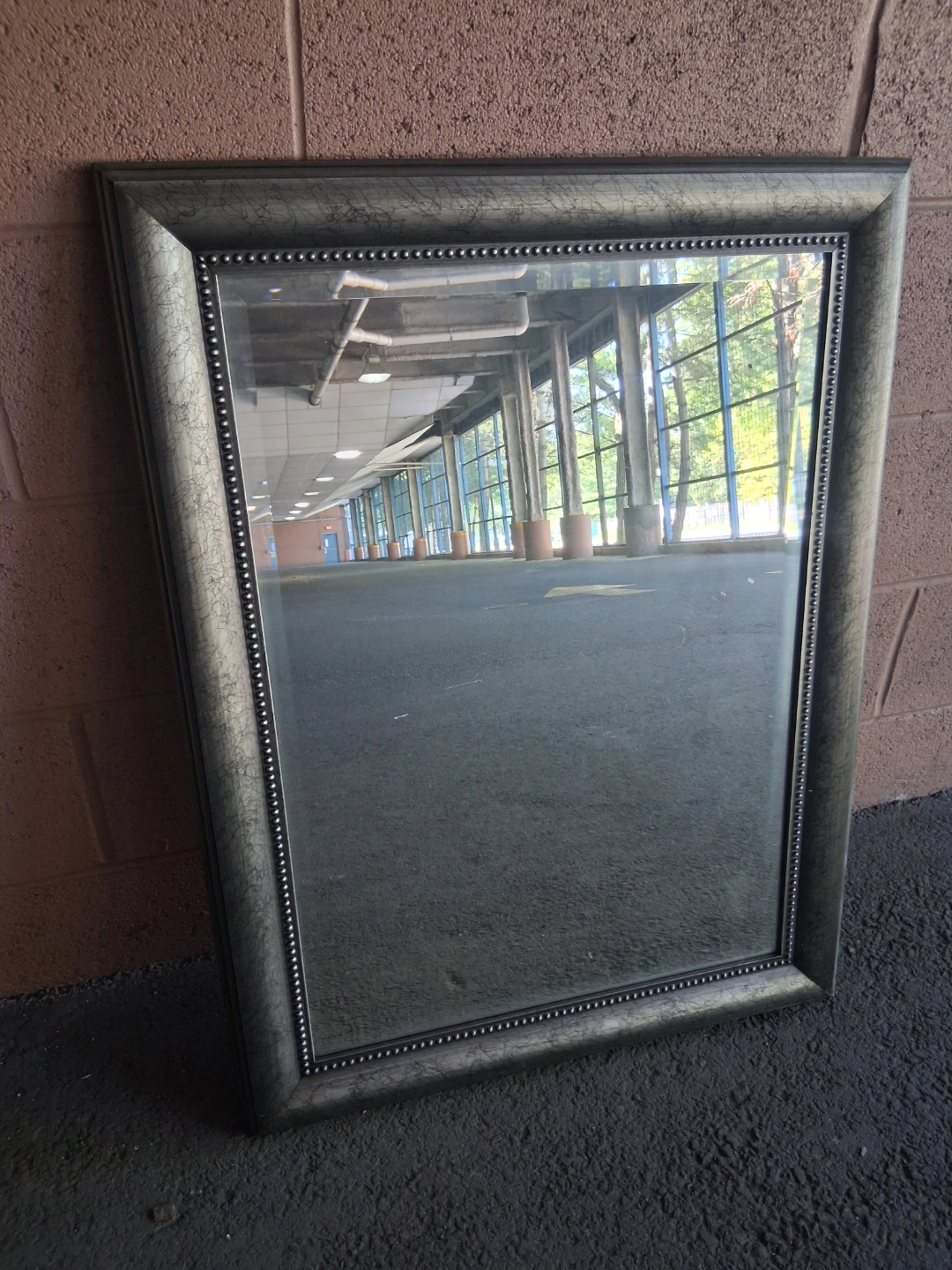Wall Mirror with Beaded Silver Frame