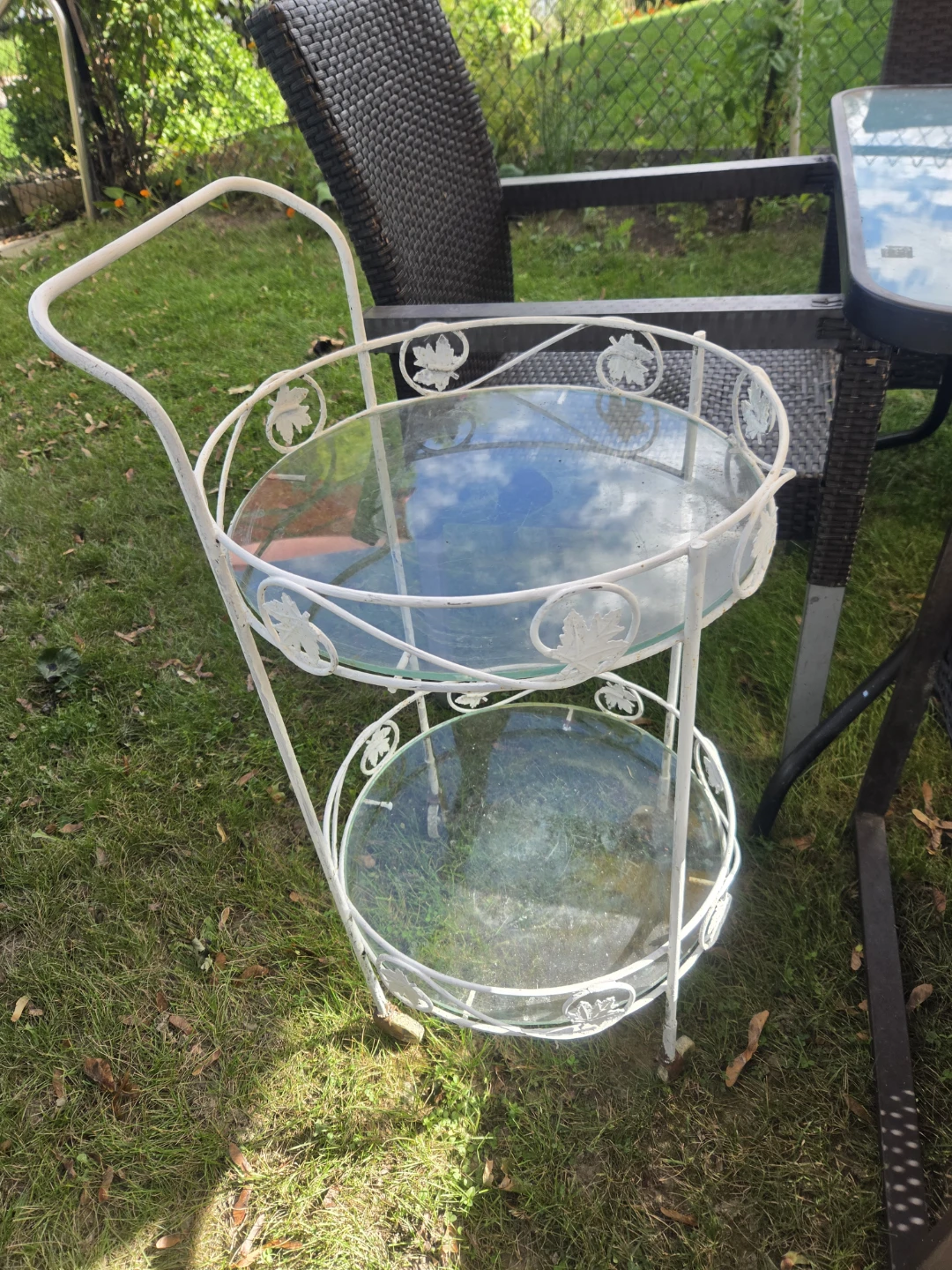 Vintage White Wrought Iron Tea Cart