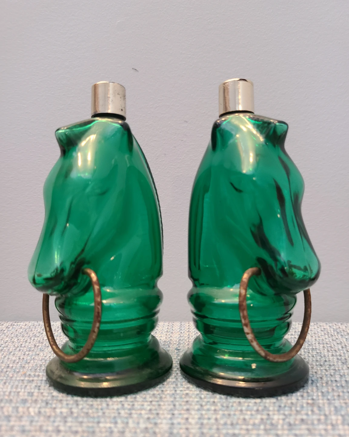Two Vintage Avon Green Glass Horse Head