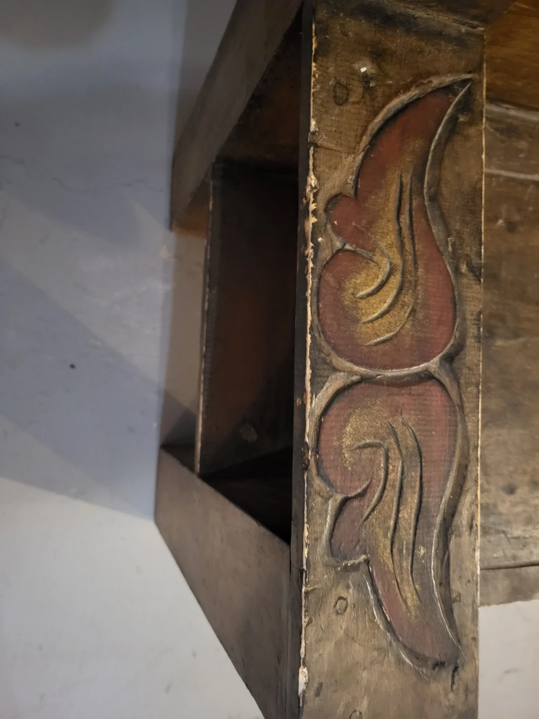 Vintage Hand-Carved Wooden Bench - photo 5