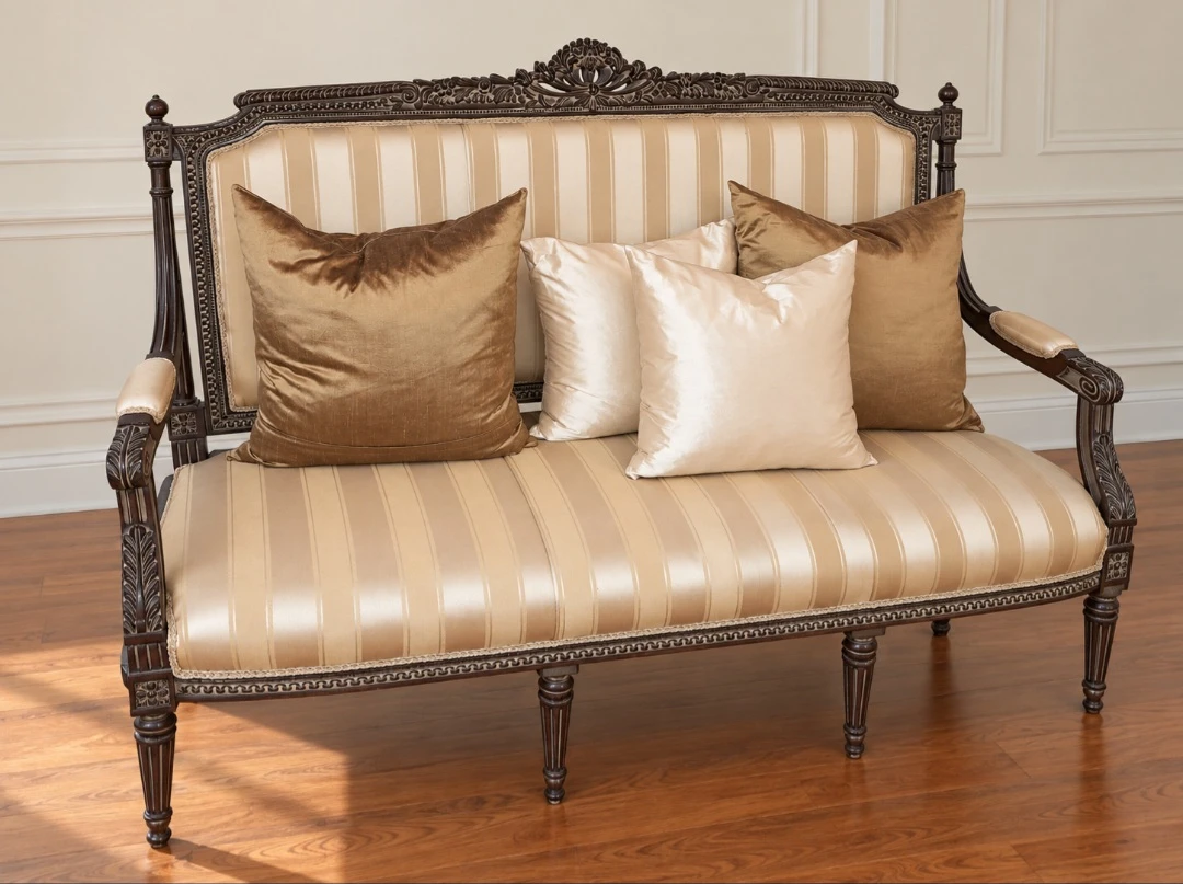 Vintage Style Striped Love Seat Louis XII