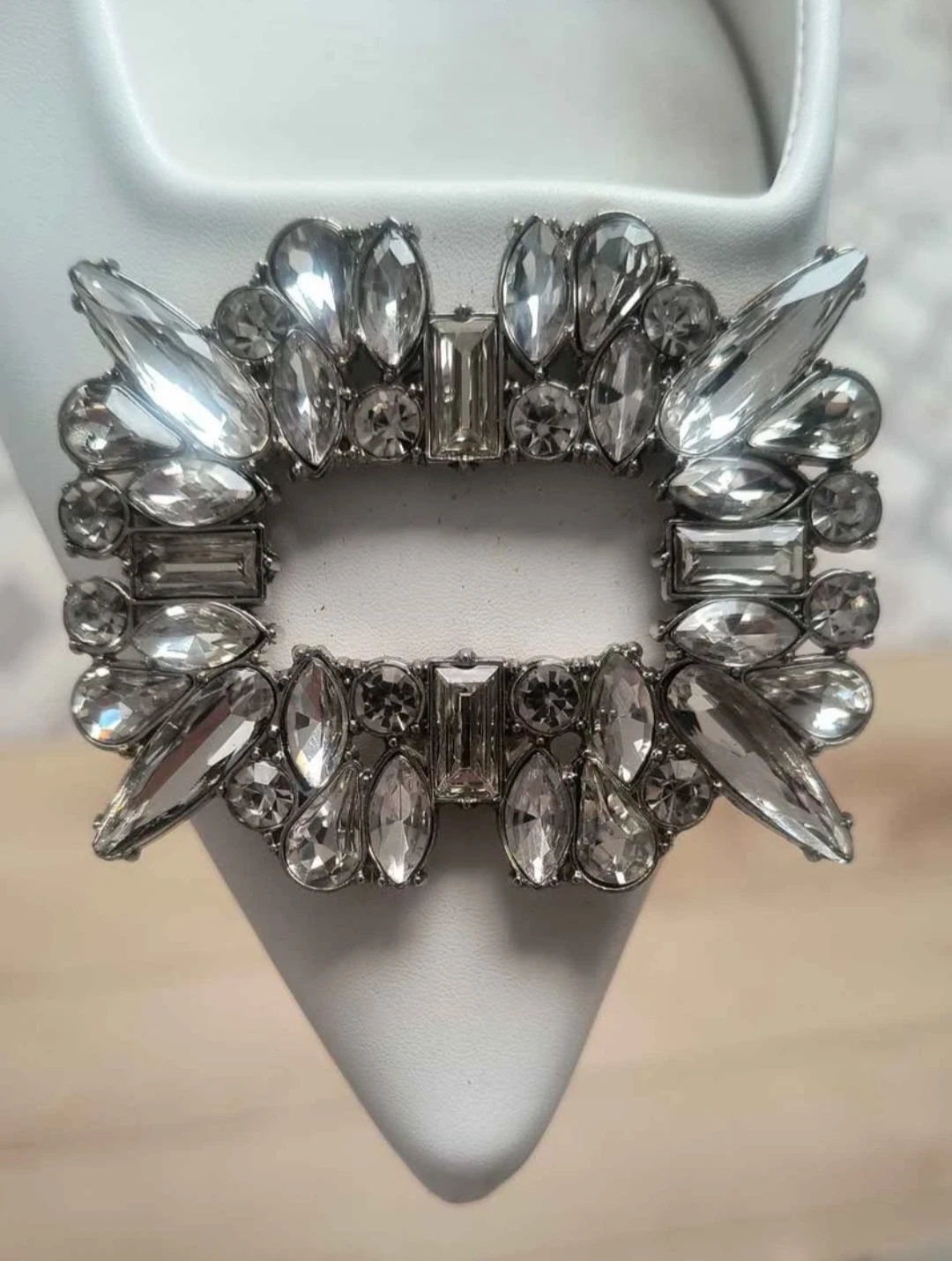 White Rhinestone Slingback Heels – Size 8 / 38 - photo 5