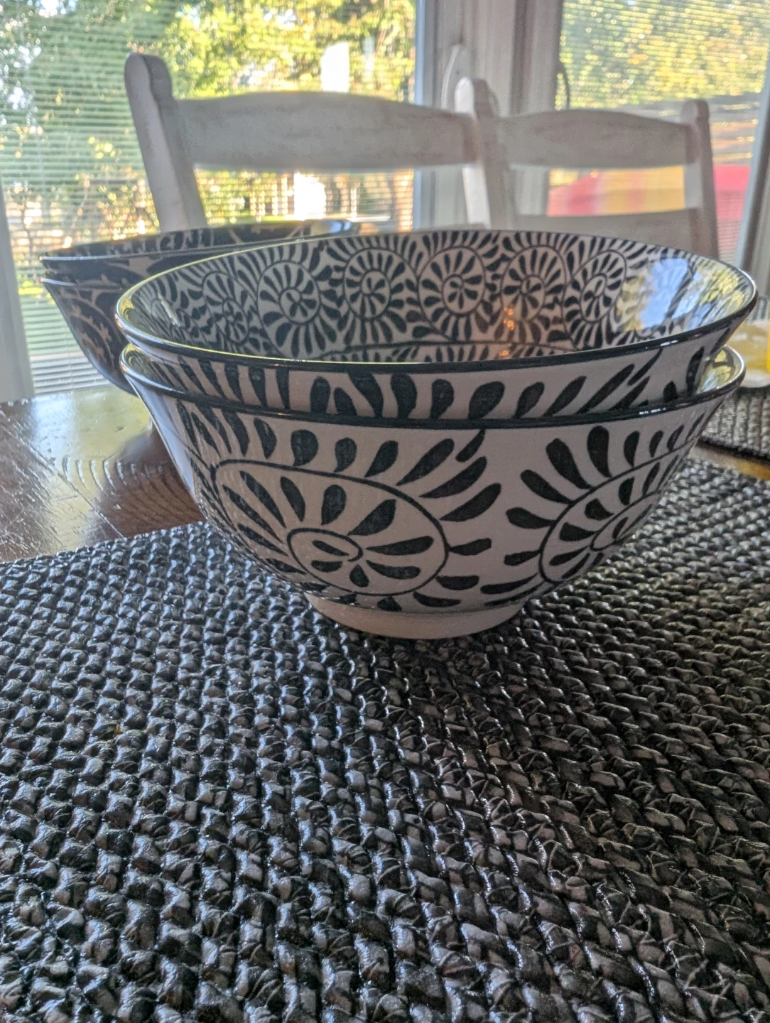 Four Black and White Patterned Bowls