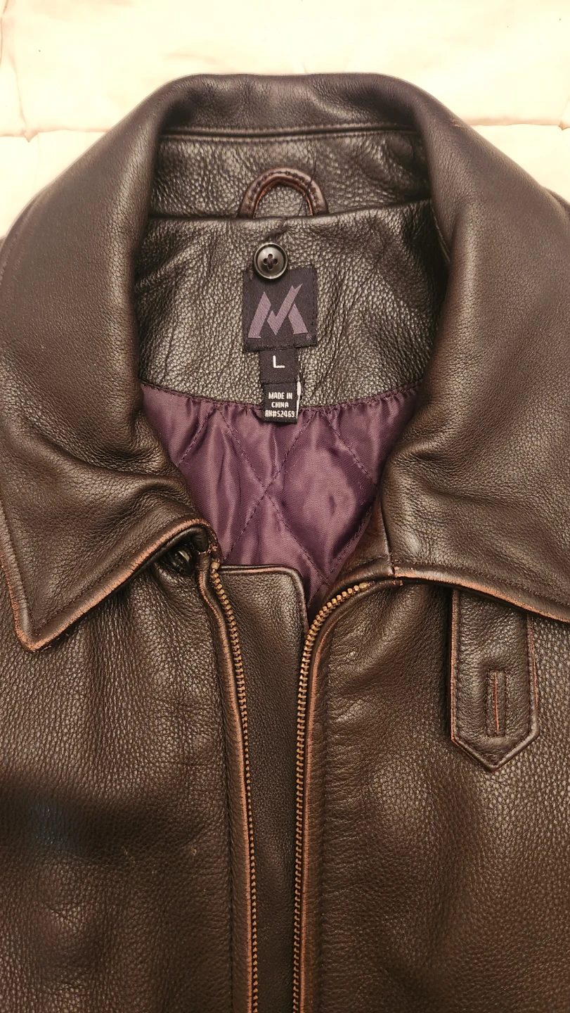Mens Leather Bomber Jacket Brown Size Large - photo 5