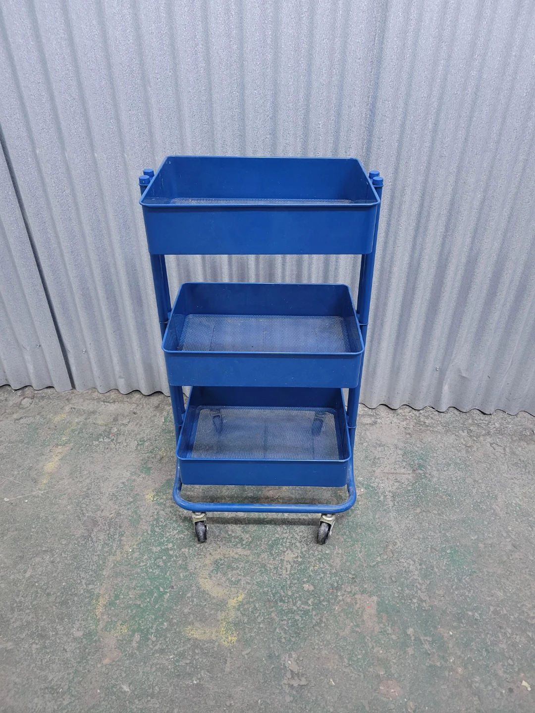 Blue 3-Tier Rolling Metal Utility Cart