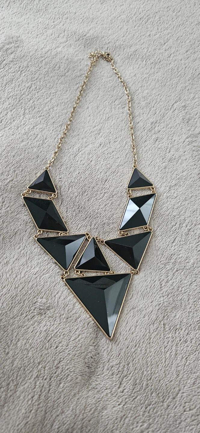 Gold-tone Statement Necklace with Black Geometric Stones