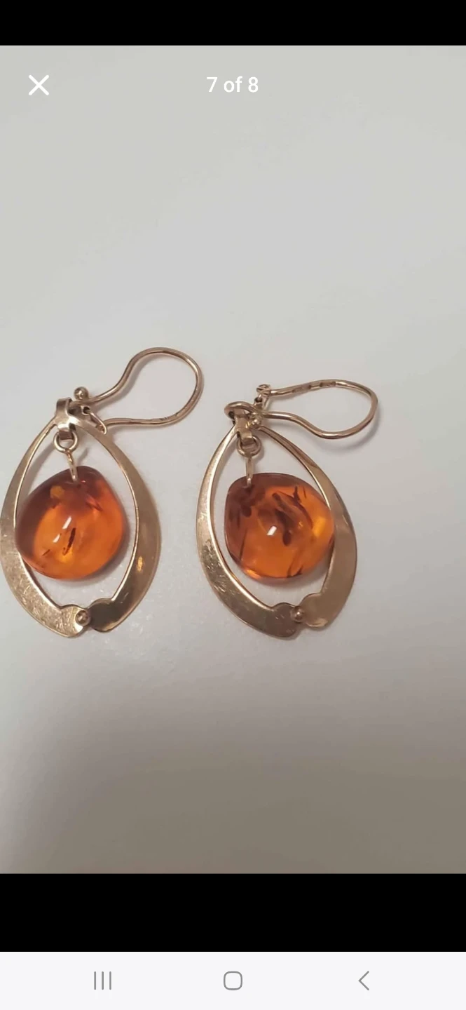 USSR VINTAGE GOLD 14K( 583 ) EARRINGS WITH BALTIC ABMER - photo 3