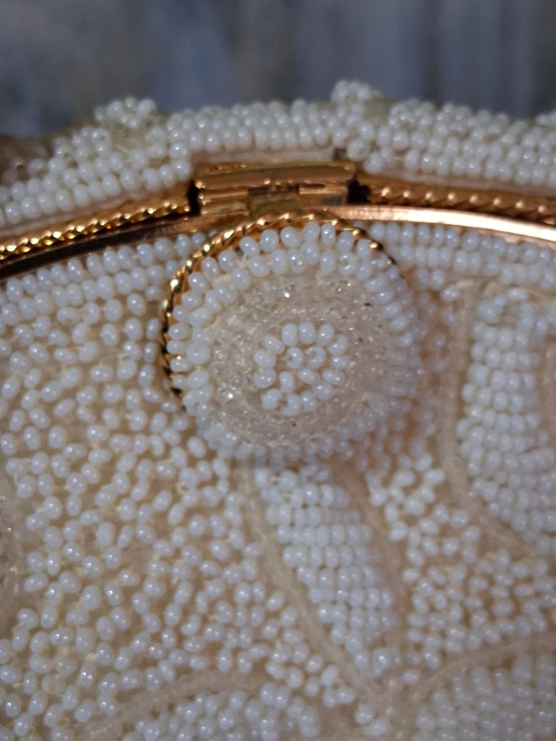 Vintage White/ ivory hand Beaded Handbag/ clutch - photo 2