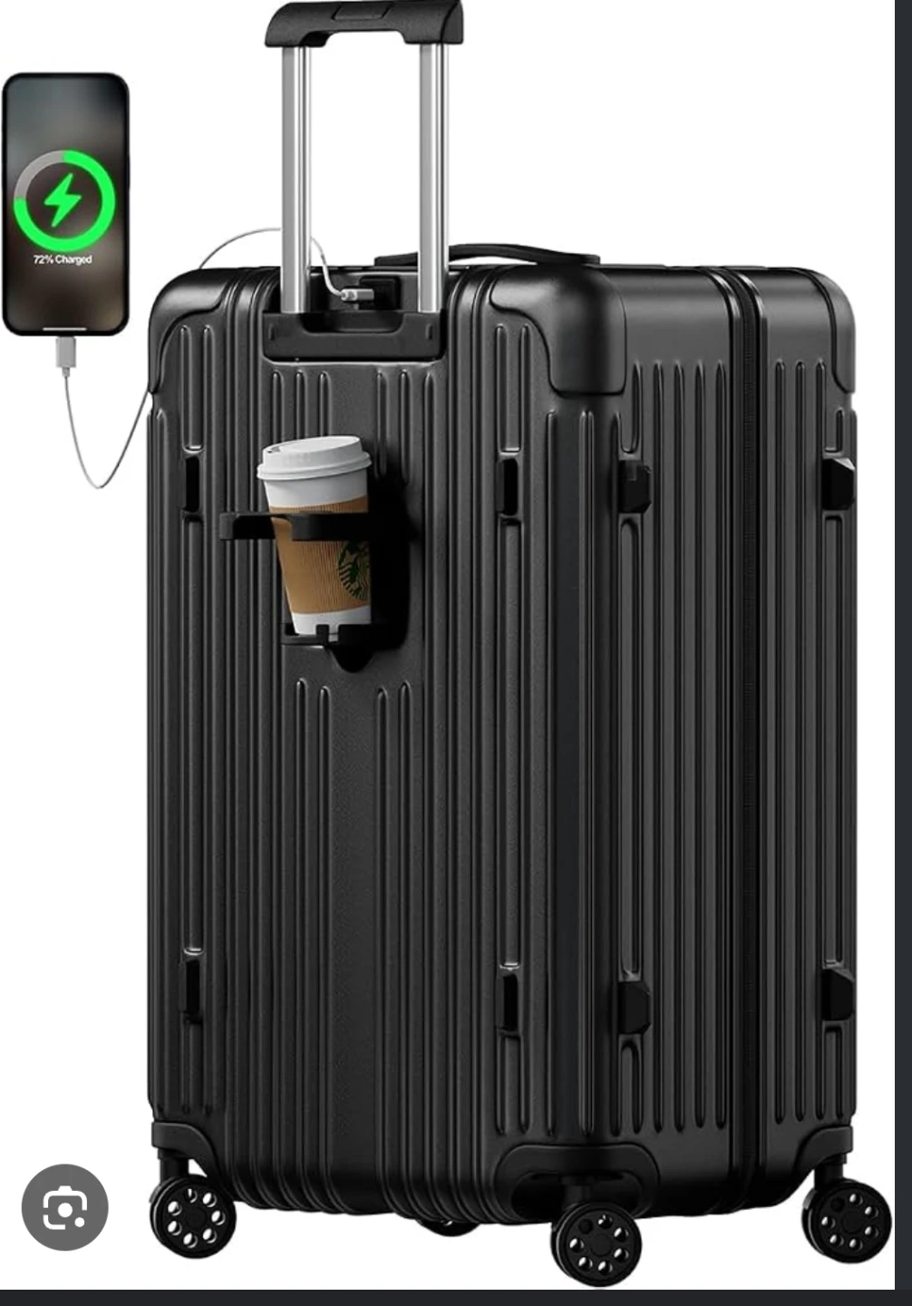 Carry-On Smart Suitcase with Cup Holder & USB Port (Black) - photo 2
