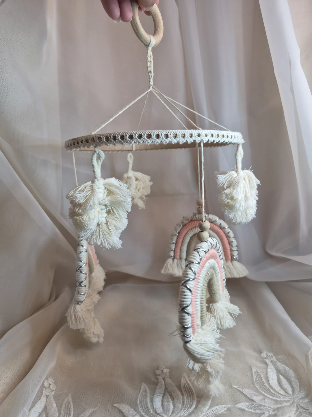 Beautiful 7 1/4" Hand Made Boho Macrame Crochet Hanging... - photo 2