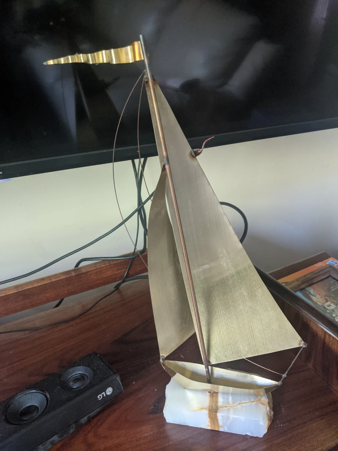 Vintage Brass Sailboat Sculpture - photo 3