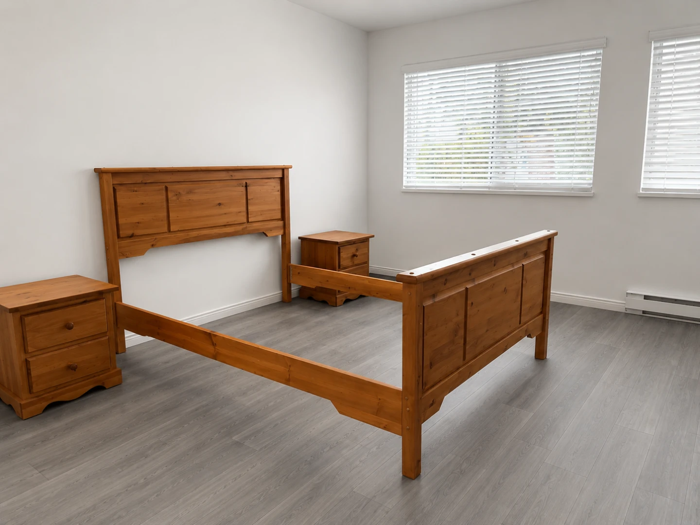 Solid Wood Bedroom Set - Bed Frame, Nightstands & Wardrobe