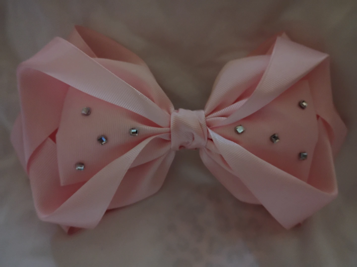 Pink Ribbon Hair Bow with Rhinestones