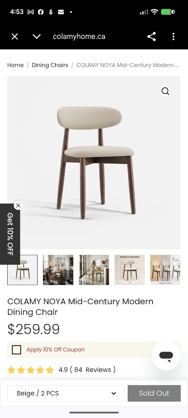 COLAMY Noya Mid-Century Modern Dining Chairs