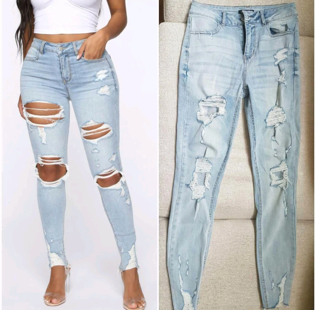 New! Light Wash Distressed Skinny Jeans