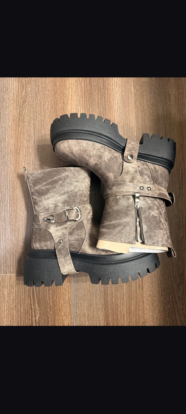 AZALEA WANG Brown Canvas Platform Combat Boots - photo 5
