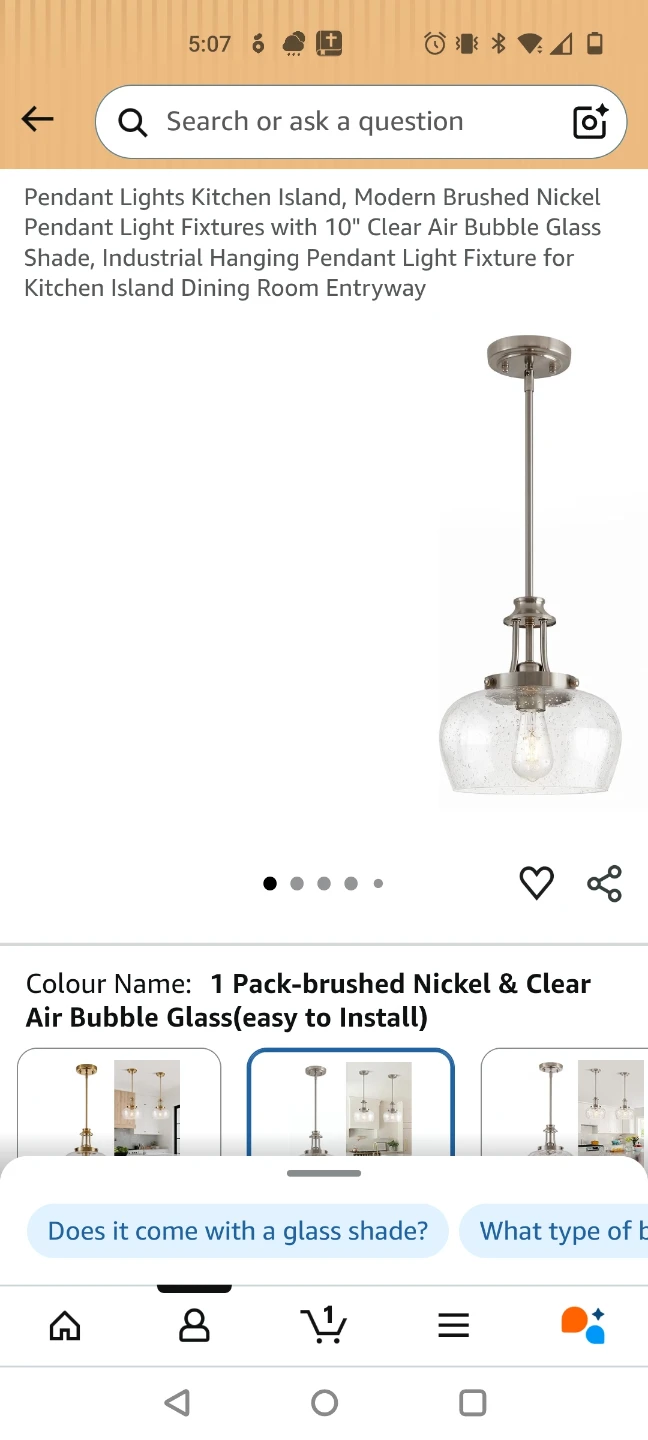Brushed Nickel Pendant Light with 10" Glass Shade