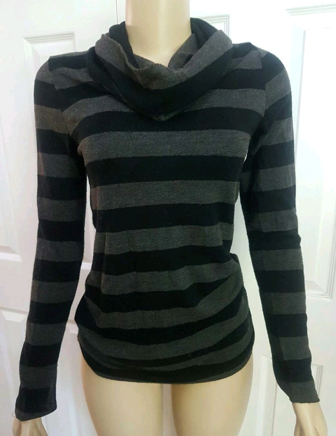 Womens Striped Cowl Neck Sweater