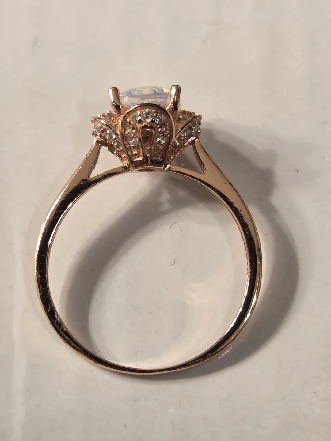 925 silver Rose Gold Tone Ring with Moonstone and CZ