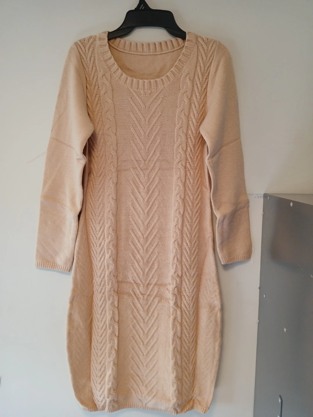 Beige Cable Knit Sweater Dress - photo 2