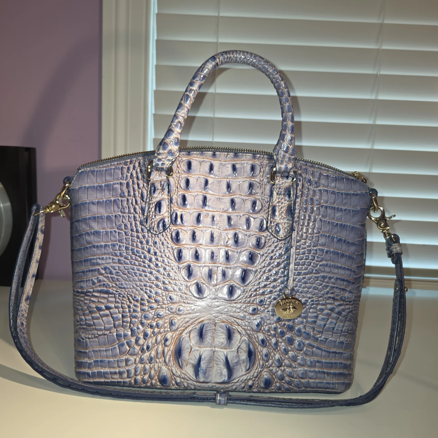 Brahmin Blue Embossed Leather Handbag