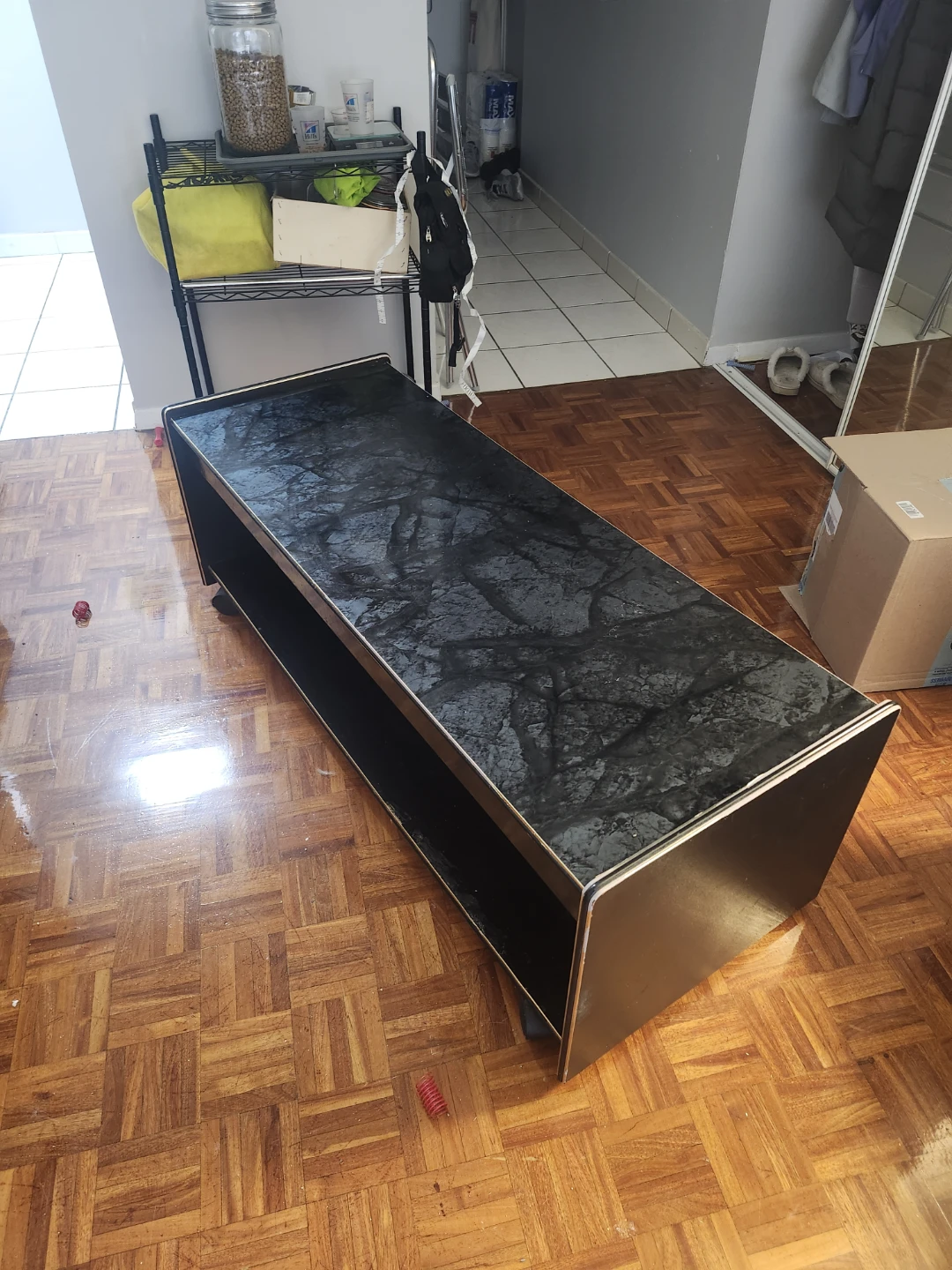 Black Coffee Table with Marble-Look Top - photo 2