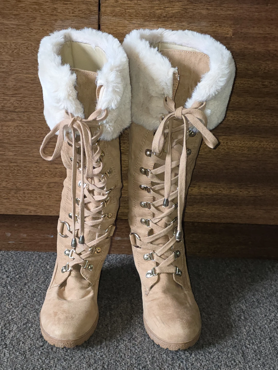 Guess Tan Wedge Boots with Faux Fur Trim - photo 2