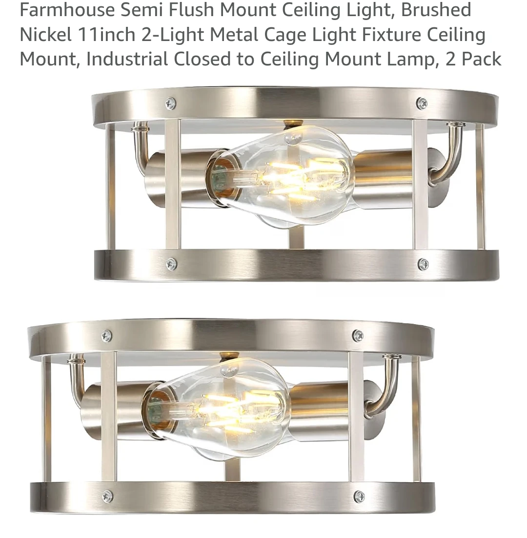 2-Pack Farmhouse Semi Flush Mount Ceiling Lights