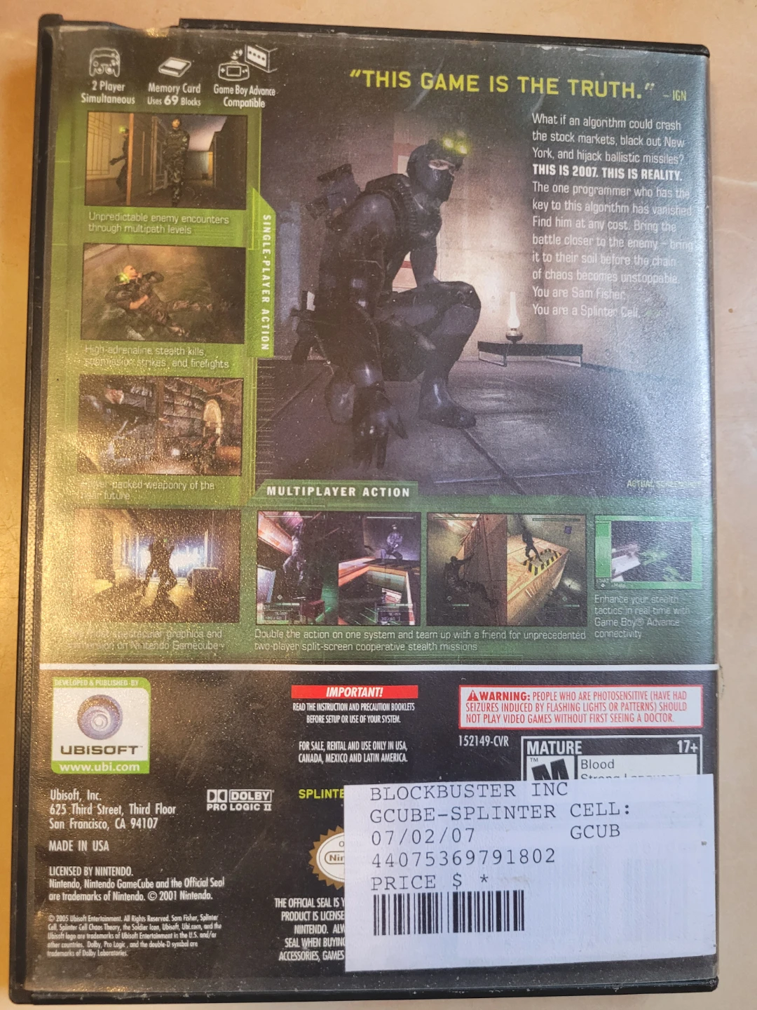 "SPLINTER CELL CHAOS THEORY" NINTENDO GAMECUBE - photo 3