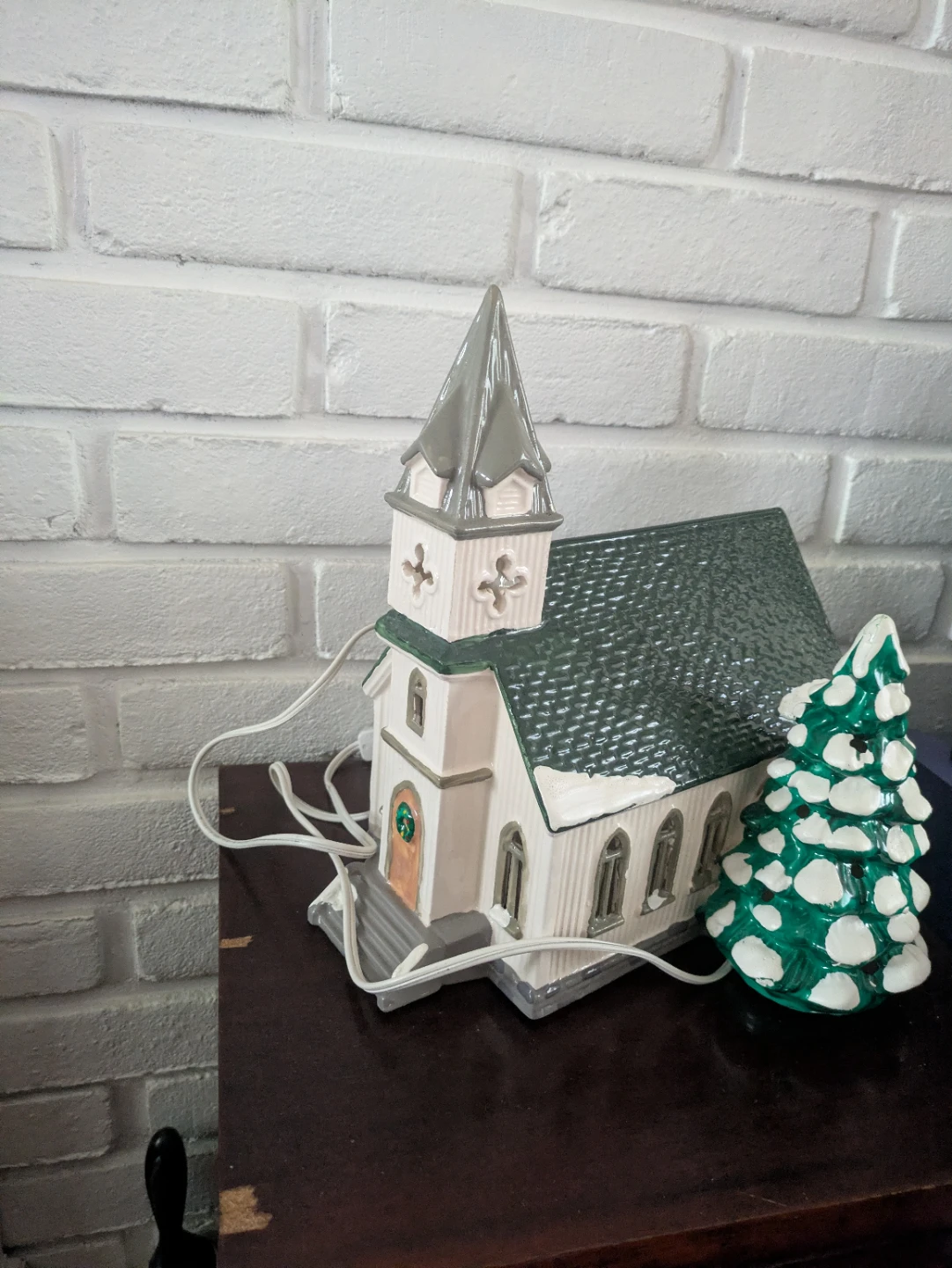 Ceramic Christmas Village Church and House Set
